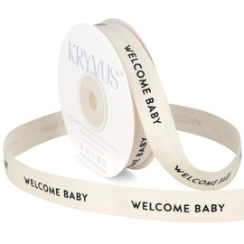 Kryvus Baby Shower Ribbon - 5/8 Inch x 12 Yards Natural Twill Tape Ribbon, Cotton Herringbone Ribbons for Gift Wrapping, Birthdays, Christmas, Anniversaries, Valentine's Day(Welcome Baby)