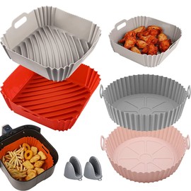 ZENSUKYE Air Fryer Silicona 6Pcs Kit (Cuadrado y Redondo), Accesorios Freidora de Aire, Bandeja para Hornear Reutilizable, para Cocina, Microondas, Baking, Horno