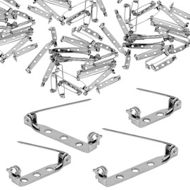50 Pcs Brooch Pins, Silver Bar Pins, Secure Back Clasp with Back Bar Fastener, Pin Badge Backs with Holes, 4-Size Pack of Safety Pins (50)