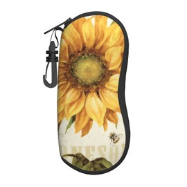 Sunflower Soft Sunglasses Case for Men Women, Ultra Light Neoprene Zipper Eyeglass Portable Glasses Case with Belt Clip