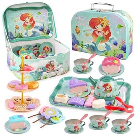 Shoonlo 48 Piezas Juego de Te para Niñas, Comida de Juguete para Niños de 4 5 6 7 Años, Juego de Juguetes de Cocina, Juego de Té Infantil Incluye Tete