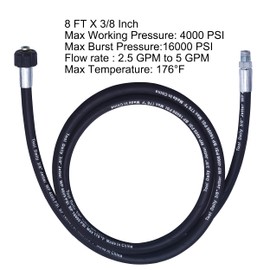 Tool Daily Pressure Washer Whip Hose with Swivel, Hose Reel Connector for Pressure Washing, 8 FT (3/8 NPT Solid + M22 Female)