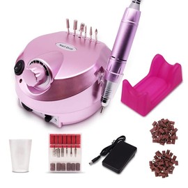 Torno Eléctrico para Uñas,Torno para uñas Profesional ,Velocidad Ajustable Máquina de Lima Uñas,Taladro para Uñas con kit de brocas Herramienta De Manicura Pulidora Eléctrica Para Acrílicos,Geles, Uñas Naturales,Rosa Oro