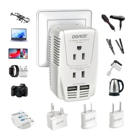 Upgraded 2000W 220V to 110V Converter for European Travel, Voltage Converter US to Europe for Hair Dryer Straightener Curling Iron, 2300W Adapter with EU/UK/AU/US Plugs for Laptop Camera Cell Phone