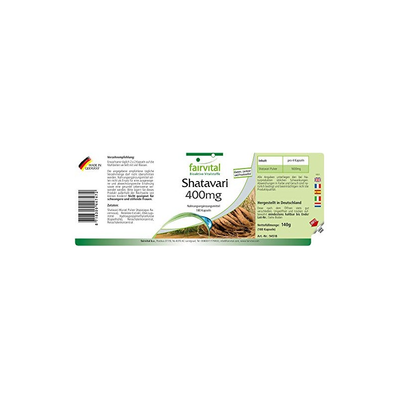 Shatavari 400mg - Vegan - HIGH Dosage - 180 Capsules
