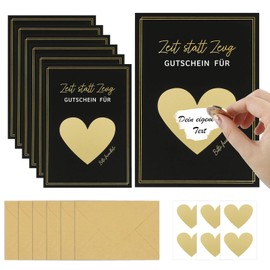 ZABARE 8 Sets Voucher to Fill Yourself, DIY Scratch Cards with Envelopes and Heart Shape Scratch Stickers, Time Instead of Stuff Scratch Cards for Writing Yourself for Birthday Wedding Party