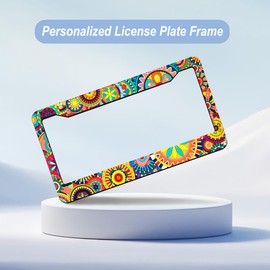 2PCS Floral Geometric Patterns License Plate Frames, 2 Holes License Plate Holder Funny Aluminum Universal Car Plate Frame Accessories Cars Decor for Women and Man (TTH-2)
