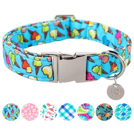 UP URARA PUP Ice Cream Summer Cotton Dog Collar with Metal Buckle Gift Collar for Small Medium Large Girls or Boys Dogs Cute Durable Comfortable Pet Collars