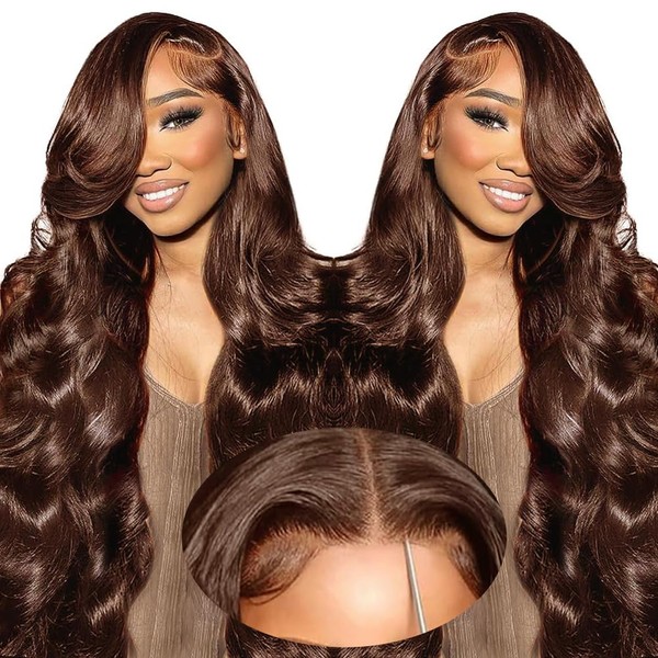 SFD 30Inch Chocolate Brown Glueless Wigs Human Hair Pre Plucked
