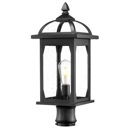 zeyu Large Outdoor Post Light, 22 Inch Exterior Pole Lantern, Lamp Post Light Fixture for Garage Patio, Die-Cast Aluminum in Black Finish, Seeded Glass Shade, ZD100P-M BK