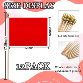 WEITBF 12Pcs 8×12 Inch Solid Red Flags Small Blank Sublimation DIY Flags on Stick Mini Triangle Handheld Solid Color Graffiti Flag