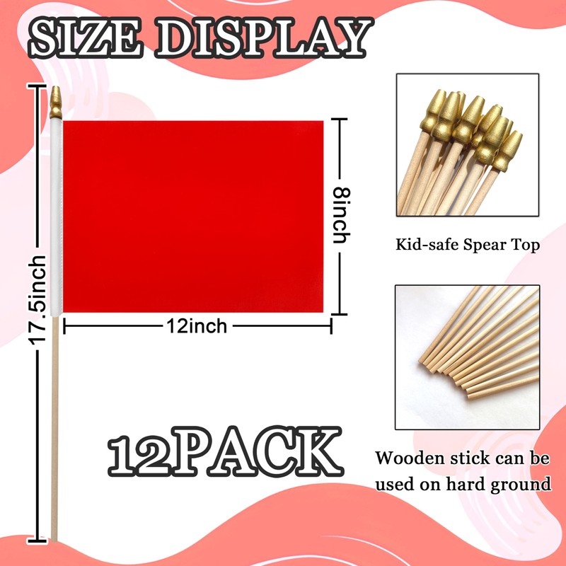 WEITBF 12Pcs 8×12 Inch Solid Red Flags Small Blank Sublimation