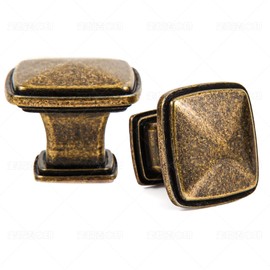 skohom 10 Pack Antique Brass Cabinet knobs,Antique Drawer pulls, Antique Square Cabinet knobs,Antique Dress Hardware(Antique Brass, Square knobs)