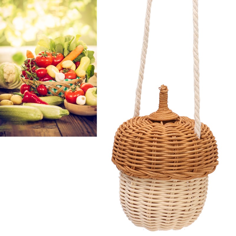Kids Rattan Storage Basket Hand Woven Decorative Acorn Shaped Basket