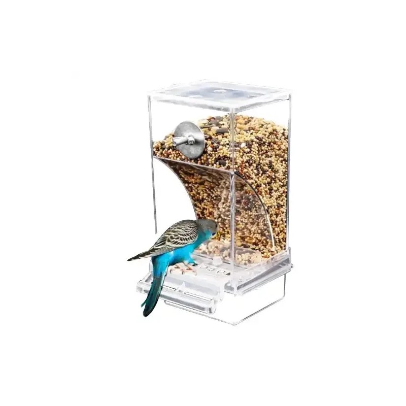 Bird Cage Feeder Parakeet transparent Canary Finch Automatic No Mess