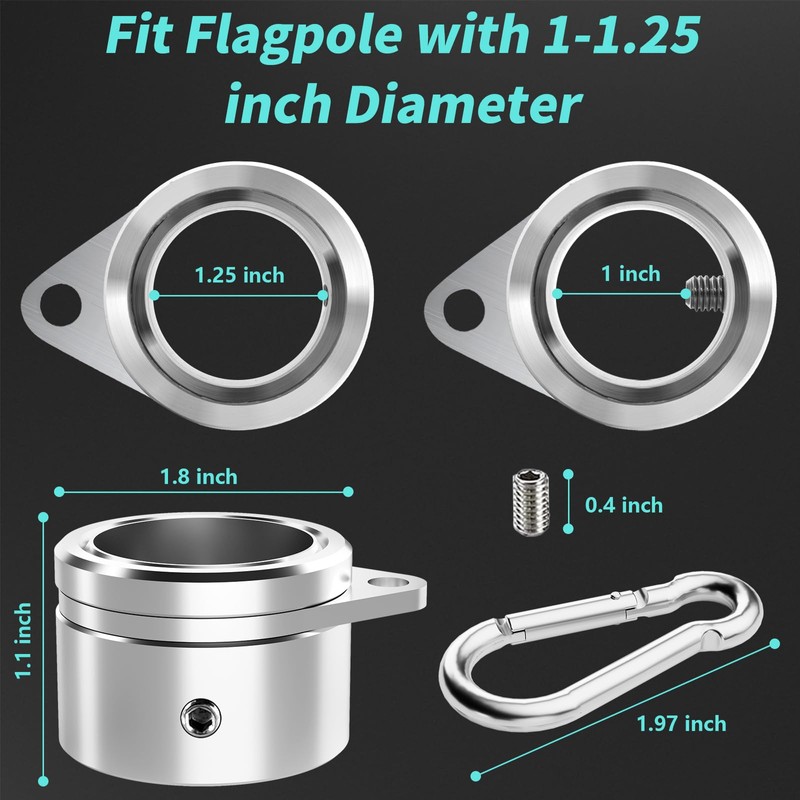 HOOPLE Flag Pole Rings 1.25 Inch 2PC, Anti Wrap Spinning