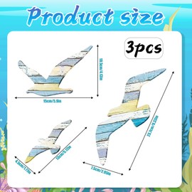3Pcs Wood Seagull Beach Wall Decor, Wall Art for Bathroom, Wall Art Stickers, Beach Decor, Beachs Seagull Ocean Decorations for Home Bedroom Living Room
