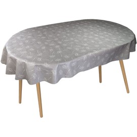 Karina Home Oval Wipe Clean Tablecloth Megan Grey Vinyl PVC 180cm x 140cm Oval