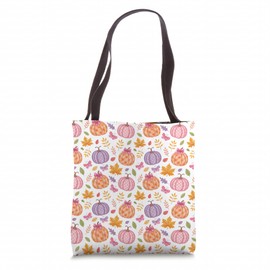Pink Pumpkins, Fall Leaves, Plaid, Autumn Season Decoration Tote Bag