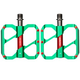 Bike Pedals - 3 Bearings Alloy Platform, Non-Slip 9/16" MTB Cycling Pedals (Durable Lightweight Design) (Green)