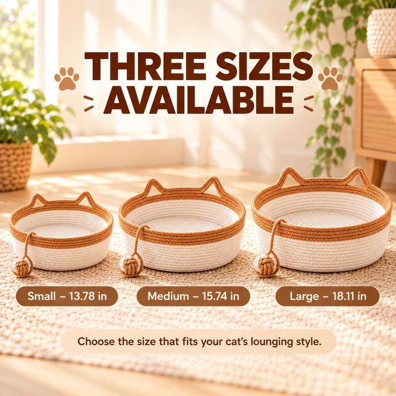 Interactive Woven Cat Bed with Toy Tail – 3-in-1 Cotton