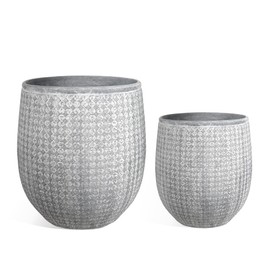 Worth Garden Large Round Planters Set of 2 (14.5"x17.5" & 12" x15“) - Lightweight Magnesium Oxide Cement Plant Pot with Texture - Grey Concrete Look with Drainage Hole – Indoor & Outdoor Use