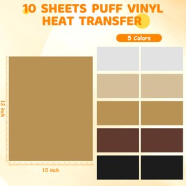 3D Puff Heat Transfer Vinyl 10" x 12" - 10 Sheets Puffy HTV Vinyl for DIY Clothing,Shirts,Logos,Hats,Fabric Foaming Iron on Vinyl Compatible with Heat Press Craft Cutter