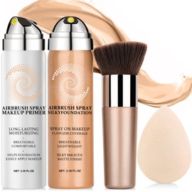 AirBrush Foundation Spray With Airbrush Primer, Silky Mist Foundation Spray Makeup, Full Coverage Foundation for Smooth Radiant, Formula Breathable Lightweight Hydrating (02 Beige)