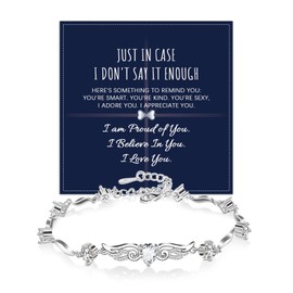 QianSiLi Valentines Gifts For Her, Silver Bracelet For Women 925 Silver With Shiny Crystal Diamond Presents for Women Girls Birthday Christmas Mothers Day Graduation (White)