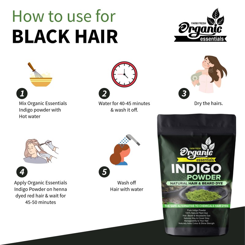 Organic Essentials Indigo Powder For Hair & Beard Dye -