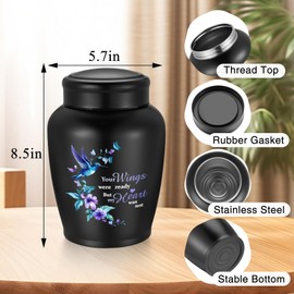 SOITIS Urns for Ashes Adult Male Female-8.5 Inches Stainless Steel Cremation Urns for Human Ashes, Funeral Keepsake for Women Man, Black Medium Urns for Human Ash