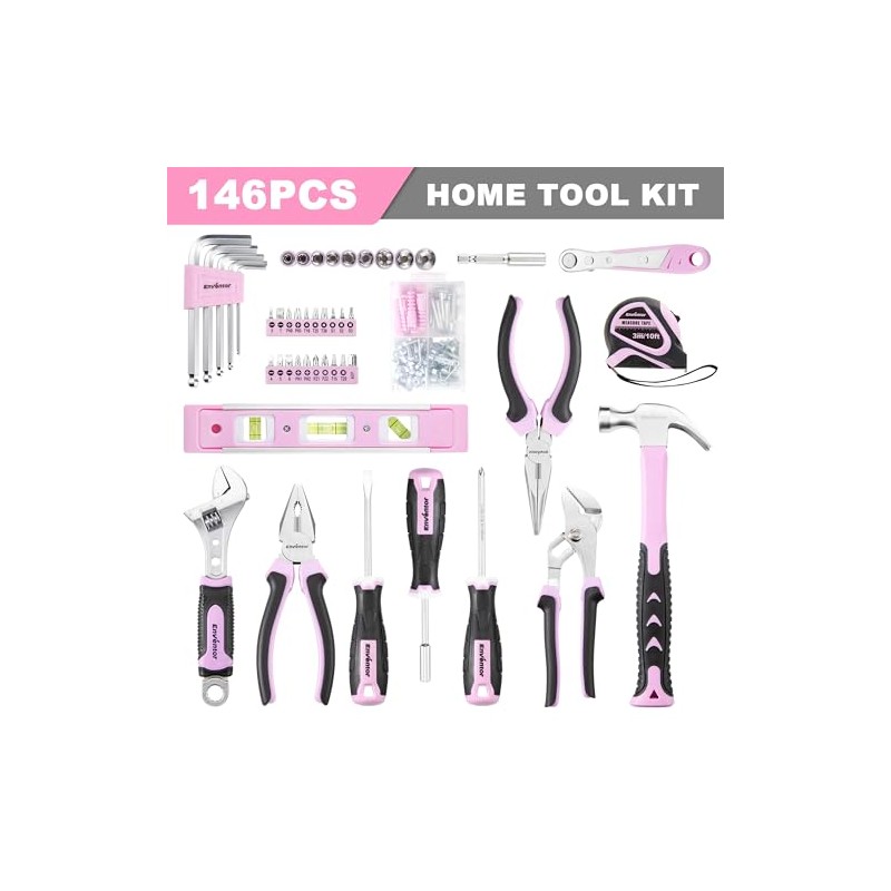 Enventor Pink Tool Kit Set for Women, 146PCS General Household