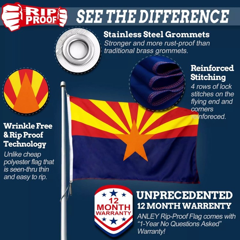 Anley Rip-Proof Double Sided 3-Ply Arizona State Flag 3x5 Foot