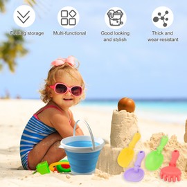BAOSROY Sandspielzeug Set,Faltbares Strand Eimer Set,Reise Sandspielzeug mit Faltbarer Eimer Kinder,Strandeimer Faltbar,Silikon Faltbarer Eimer,Silikon Strand Faltbare Eimer Spielzeug,mit Schaufeln