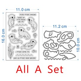 Otter Stamps and Dies Set for Card Making,Clear Stamps and Metal Cutting Dies Sets for Scrapbooking DIY Album Card Making Supplies