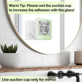 Waterproof Hanging Wall Clock Shower Timer, Large Digital Bathroom Alarm Clock for Kids, Big Visual Kitchen Cooking Countdown Timer, Bath Temperature Humidity Meter Mirror Suction Cup Timer (Green)