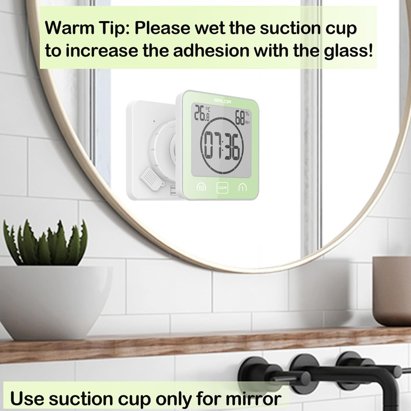 Waterproof Hanging Wall Clock Shower Timer, Large Digital Bathroom Alarm
