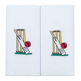 Cricket Hankies - White Handkerchiefs for Men Cotton with Embroidered Cricket Stumps Bat and Ball Design