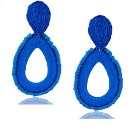 Statement Raffia Teardrop Dangle Earrings Boho Beaded Earrings Handwoven Drop Earrings for Women Jewelry Gifts