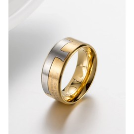 King Ring 9mm Cross Ring – Wide Extra Polished Catholic Ring for Men & Women Stainless Steel Christian Band K11 – Gold 11