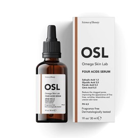 OSL Omega Skin Lab OSL Four Acids Serum 30 ml – Salicylsäure%1,5, Zitronensäure%0,5, Glykolsäure%3,5, Anti-Unreinheiten, Poren- und Talg-Balance-Faltenserum für die Hautpflege