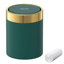 Mini cubeta de basura con tapa, cubeta de basura pequeño de computadora, bonito cubeta de basura de metal para uso en encimera de mesa, acero inoxidable de 0.4 galones/1.5 litros para oficina, sala de estar, recámara, verde oscuro