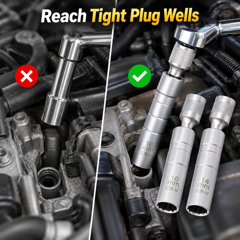 14mm 16mm Spark Plug Socket Wrench Adapter – Swivel Magnetic