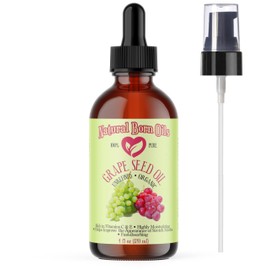 Natural Born Oils Grape Seed Oil. 4oz. 100% Pure and Natural, Cold-pressed, Organic, Moisturizer for Skin and Hair