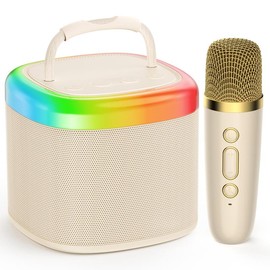 JYX D17 Mini Karaoke Machine with Wireless Microphones/Mini Partybox - Specification: Beige-1 mic