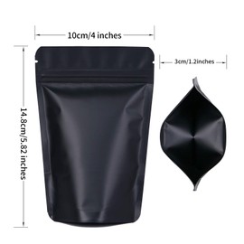 XFXIA 100 Pack Mylar Bags, 4'' x 5.82'', Smell Proof Stand Up Bags Resealable Foil Zipper lock Pouch Bags for Food Storage, Cookie, Candy Packaging (Matte Black)