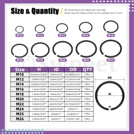Swpeet 150Pcs 10 Sizes 10mm-26mm Carbon Spring Steel Manganese Steel Round Wire C-Clips External Snap Ring Assortment Kit, M10 M12 M14 M16 M18 M20 M22 M20 M24 M25 M26 Round Wire Snap Rings for Shaft