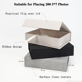 Vienrose Photo Storage Box 5x7, Linen Photo Box 13x18 cm, Memory Box Perfect to Store Your Photos, Pictures, Certificates, Scrapbooking Supplies and Keepsakes Black