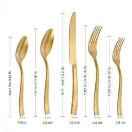 Kelenfer Gold Silverware Set Flatware Set Matte Finished Stainless Steel Hammered Heavy Cutlery Set 20 Pieces Service for 4