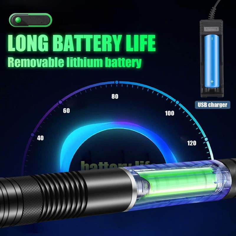FUIIKEEM Rechargeable Green Beam Flashlight with Laser Pointer Long Distance